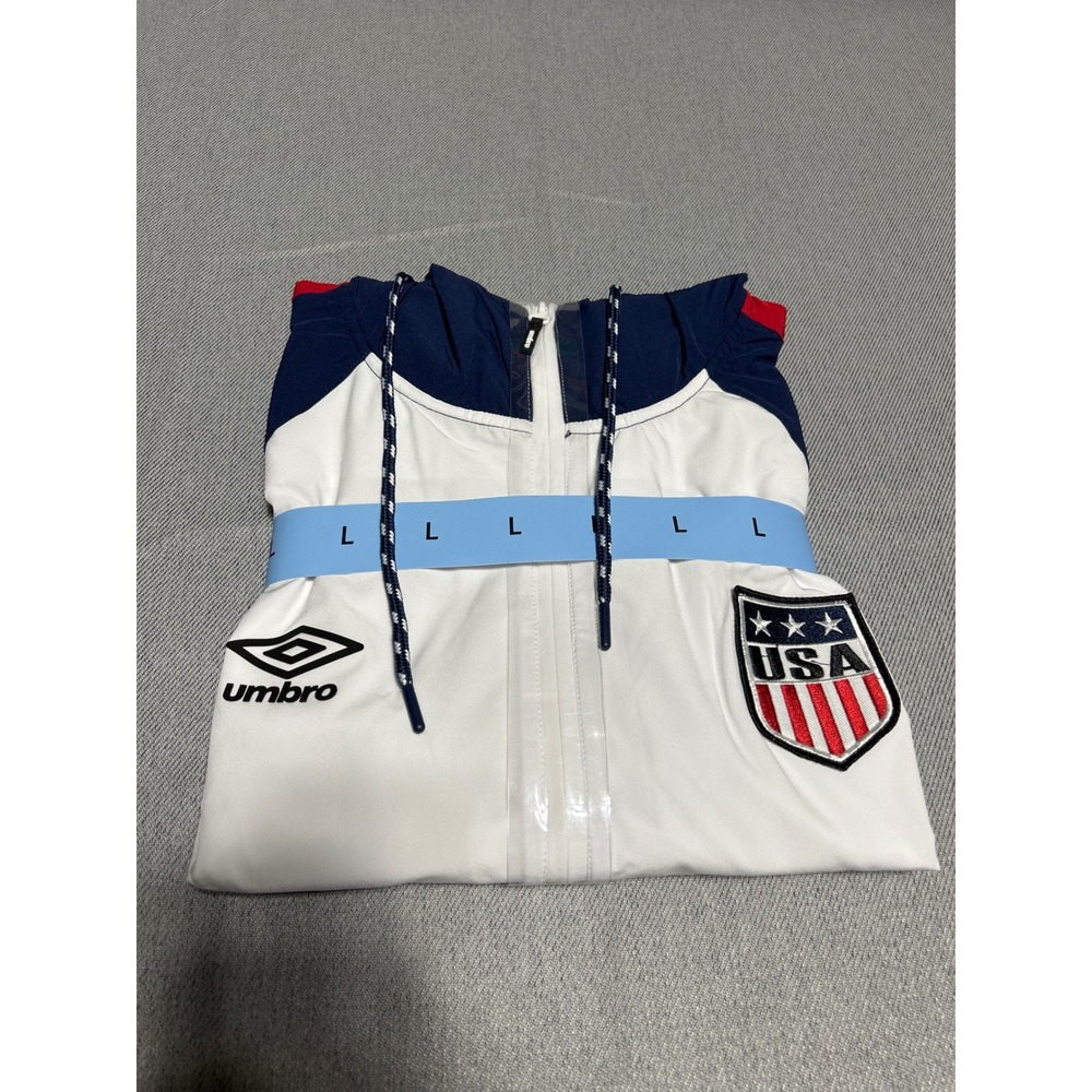 Umbro Mens USA Soccer Full Zip Hooded Windbreaker Jacket Large White Blue Red